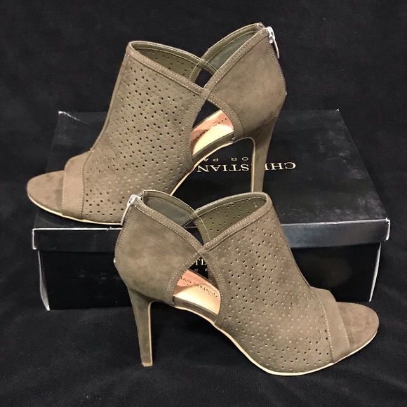 New Olive suede 4” peep toe booties size 12 - Picture 3 of 8